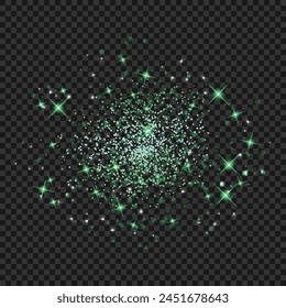 Vector green glittering backdrop on a dark transparent background.