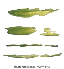 Vector green glittering paint smear stroke stain set. Abstract  textured art illustration. 