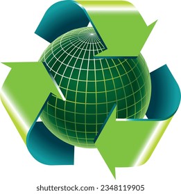 tierra verde vectorial del globo terrestre con signo de recicle