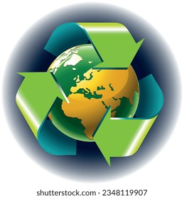 tierra verde vectorial del globo terrestre con signo de recicle