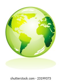 VECTOR Green Glossy earth icon with shadow