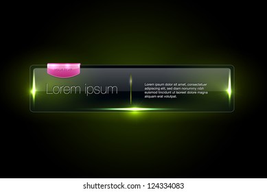 Vector green glowing glass banner with pink glossy plastic tag