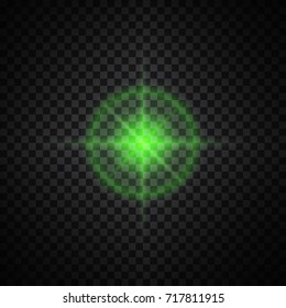 Vector green glowing lights on transparent background. Special effect light rays. Spark, star burst, flash. Spotlight flare. Illumination.