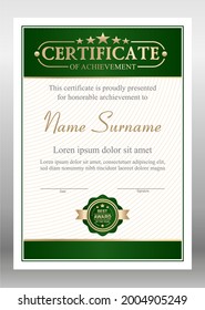Plantilla de certificado verde vector y oro