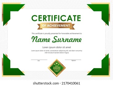 Vector green and gold certificate template