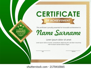 Vector green and gold certificate template