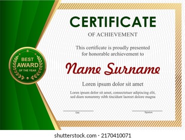 Vector green and gold certificate template