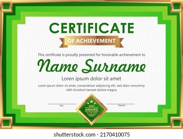Vector green and gold certificate template