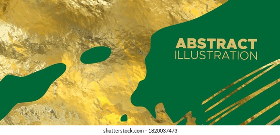 Vector Green and Gold Design Templates for Brochures, Flyers, Mobile Technologies, Applications, Online Services, Typographic Emblems, Logo, Banners and Infographic. Golden Abstract Background.