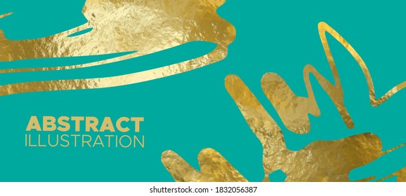 Vector Green and Gold Design Templates for Brochures, Flyers, Mobile Technologies, Applications, Online Services, Typographic Emblems, Logo, Banners and Infographic. Golden Abstract Background.