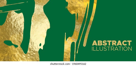 Vector Green and Gold Design Templates for Brochures, Flyers, Mobile Technologies, Applications, Online Services, Typographic Emblems, Logo, Banners and Infographic. Golden Abstract Background.