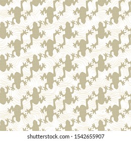 Vector Green Gold Frogs on White Swirls Background Seamless Repeat pattern. Background for textiles, cards, manufacturing, wallpapers, print, gift wrap and scrapbooking.