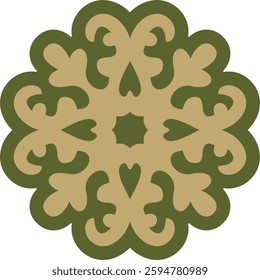 Vector green with gold Kazakh national ornament. Ethnic pattern of the peoples of the Great Steppe,