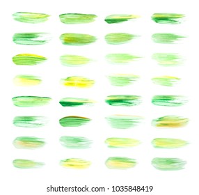 Vector green and gold paint smear stroke stain set. Abstract acrylic textured art illustration. Gold Texture Paint Stain Illustration. Hand drawn brush strokes vector elements. St. Patrick's Day.