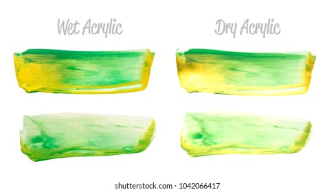 Vector green and gold paint smear stroke stain set. Abstract gold glittering textured art illustration. Gold Texture Paint Stain Illustration. Hand drawn brush strokes vector elements. Acrilyc strokes
