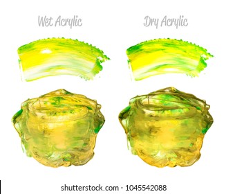 Vector green and gold paint smear stroke stain set. Abstract acrylic textured art illustration. Gold Texture Paint Stain Illustration. Hand drawn brush strokes vector elements. St. Patrick's Day.