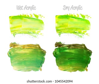 Vector green and gold paint smear stroke stain set. Abstract acrylic textured art illustration. Gold Texture Paint Stain Illustration. Hand drawn brush strokes vector elements. St. Patrick's Day.