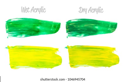 Vector green and gold paint smear stroke stain set. Abstract acrylic textured art illustration. Gold Texture Paint Stain Illustration. Hand drawn brush strokes vector elements. St. Patrick's Day.