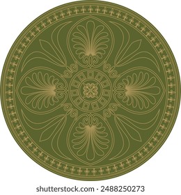 Vector green with gold round ancient Byzantine ornament. Classical circle of the Eastern Roman Empire, Greece. Pattern motifs of Constantinople