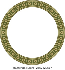 Vetor verde com ornamento gótico redondo dourado. Círculo europeu medieval, anel, fronteira. Padrão clássico dos alemães, anglos, saxões, francos.
