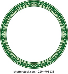 Vector green and gold round Kazakh national ornament. Ethnic pattern of the peoples of the Great Steppe, 
Mongols, Kyrgyz, Kalmyks, Buryats. circle, frame border.