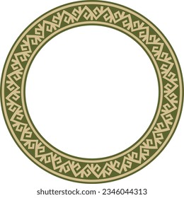 Vector green and gold round Kazakh national ornament. Ethnic pattern of the peoples of the Great Steppe, 
Mongols, Kyrgyz, Kalmyks, Buryats. circle, frame border.