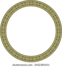 Vector green and gold round Kazakh national ornament. Ethnic pattern of the peoples of the Great Steppe, 
Mongols, Kyrgyz, Kalmyks, Buryats. circle, frame border.