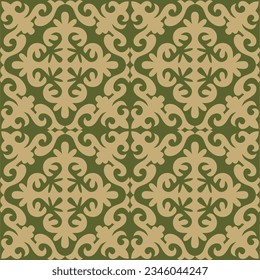 Vector green and gold seamless Kazakh national ornament. Ethnic endless pattern of the peoples of the Great Steppe, 
Mongols, Kyrgyz, Kalmyks, Buryats