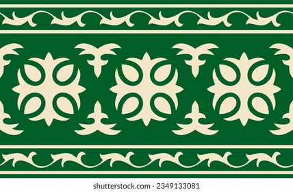 Vector green and gold seamless Kazakh national ornament. Ethnic endless pattern of the peoples of the Great Steppe, 
Mongols, Kyrgyz, Kalmyks, Buryats. circle, frame border.