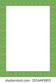 Vector green gold square belarusian national ornament frame. Ethnic pattern rectangle of Slavic peoples, Russian, Ukrainian, Serb, Pole, Bulgarian. Cross stitch template
