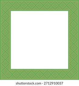 Marco de adorno nacional bielorruso cuadrado de oro verde Vector. Rectángulo de patrón étnico de los pueblos eslavos, ruso, ucraniano, serbio, polaco, búlgaro. Plantilla de punto de cruz
