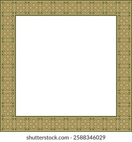 Vector green with gold square gothic ornament. Medieval European rectangle, border. Classic pattern of the Germans, Angles, Saxons, Franks.
