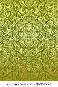 Vector green and golden decorative royal seamless floral ornament