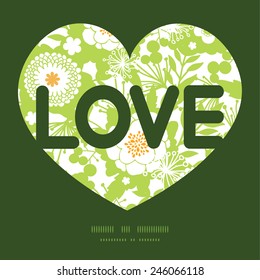 Vector green and golden garden silhouettes love text frame pattern invitation greeting card template