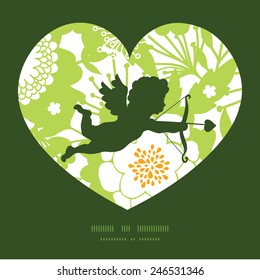 Vector green and golden garden silhouettes shooting cupid silhouette frame pattern invitation greeting card template