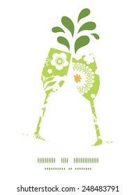 Vector green and golden garden silhouettes toasting wine glasses silhouettes pattern frame