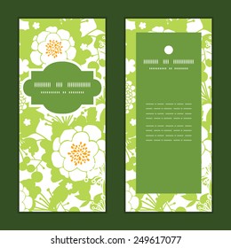 Vector green and golden garden silhouettes vertical frame pattern invitation greeting cards set