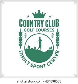 Vector Green Golf Country Club Logo With Player And Course