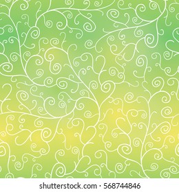Vector Green Gradient Abstract Branches Swirls Seamless Pattern Background. Great for elegant texture fabric, cards, wedding invitations, wallpaper.