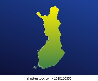 Vector green gradient of Finland map on dark background.