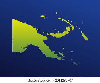Vector green gradient of Papua New Guinea map on dark background.