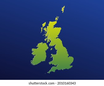 Vector green gradient of United Kingdom (UK) map on dark background.
