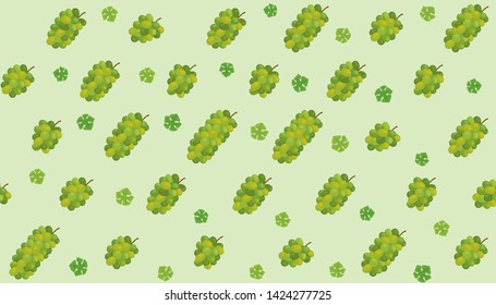 Vector of green grapes isolated on green background.