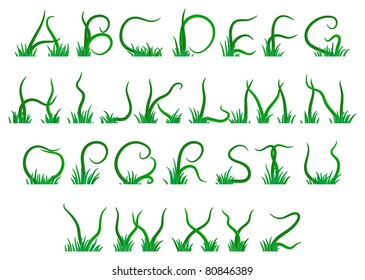 Vector green grass alphabet on a white background