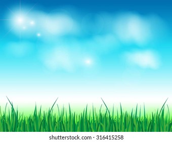 vector green grass and blue sky