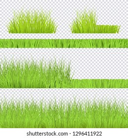 Vector green grass bush, borders set for summer landscape design on transparent background. Natural decoration element for parks, gardens or rural fields scenery. Lawn or plants object.