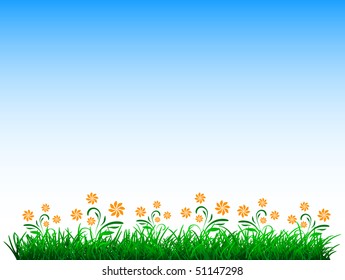 vector green grass with flowers