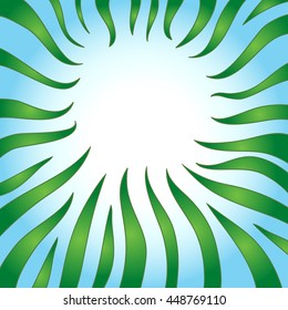 Vector green grass frame round shape summer background. grafic illustration.