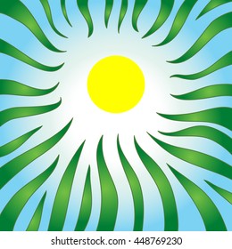 Vector green grass frame round shape summer background. grafic illustration.