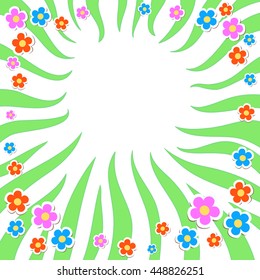 Vector green grass frame round shape summer background. grafic illustration.